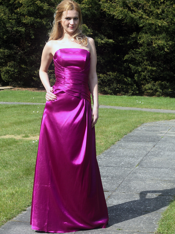Fuschia Purple Shinny satin strapsless dress style:2011