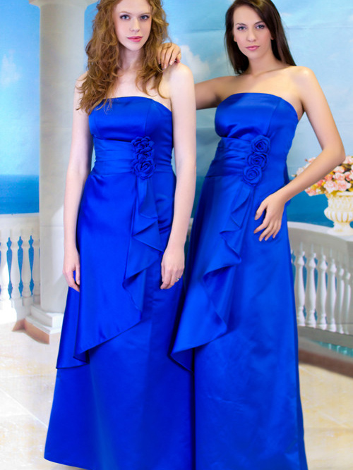 Royal blue satin bridesmaids dress evening prom dress