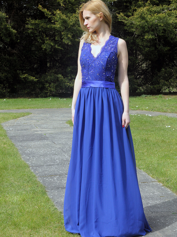 (image for) Royal Blue Beading Chiffon Bridesmaid Dress - Click Image to Close