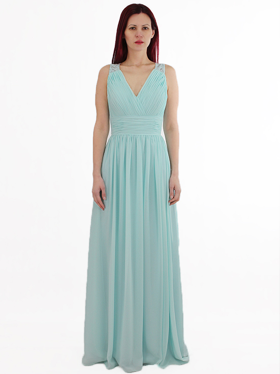 (image for) Mint Lace Chiffon Bridesmaid Dress With Zip Back