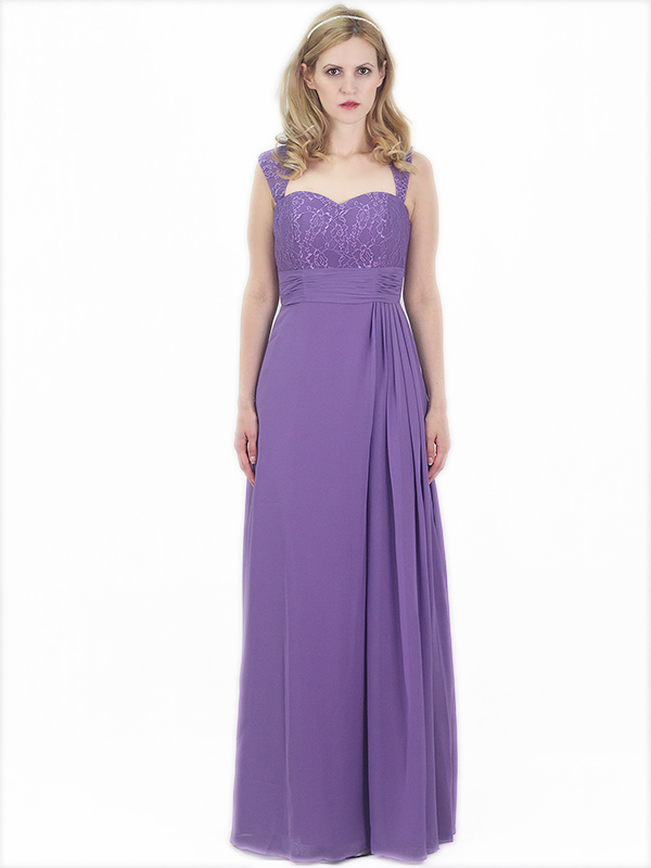 (image for) Purple Lace chiffon bridesmaid dress zip back