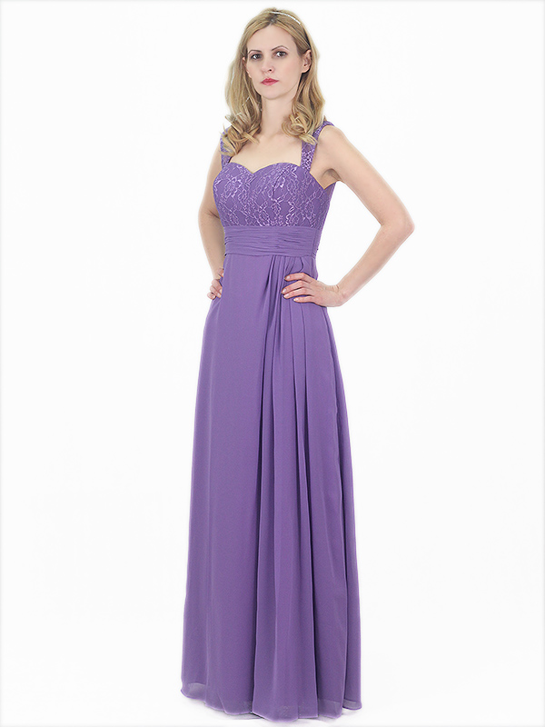 (image for) Purple Lace chiffon bridesmaid dress zip back