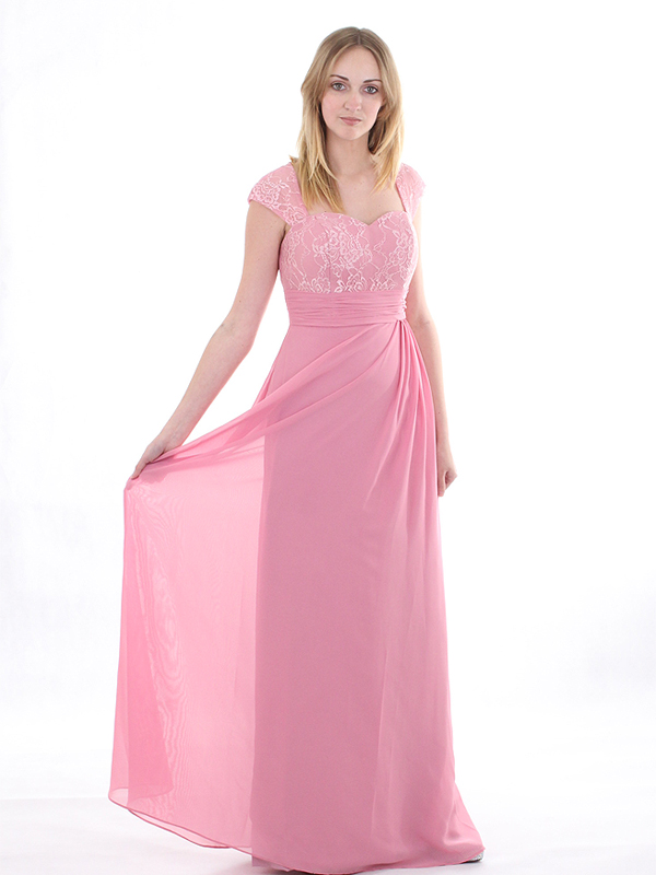 Dusky Pink Lace chiffon bridesmaid dress zip back
