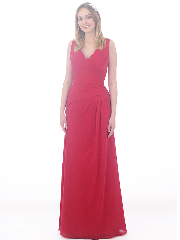 (image for) Red chiffon bridesmaid dress zip back