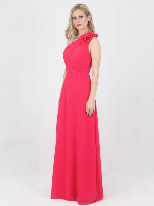(image for) Red Chiffon Bridesmaid Evening Party Prom Dress One shoulder - Click Image to Close