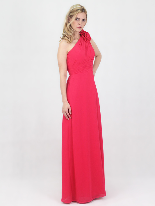 (image for) Red Chiffon Bridesmaid Evening Party Prom Dress One shoulder - Click Image to Close