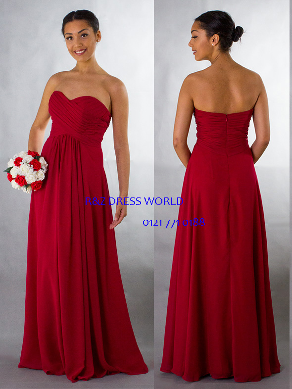 Red chiffon bridesmaid dress zip back