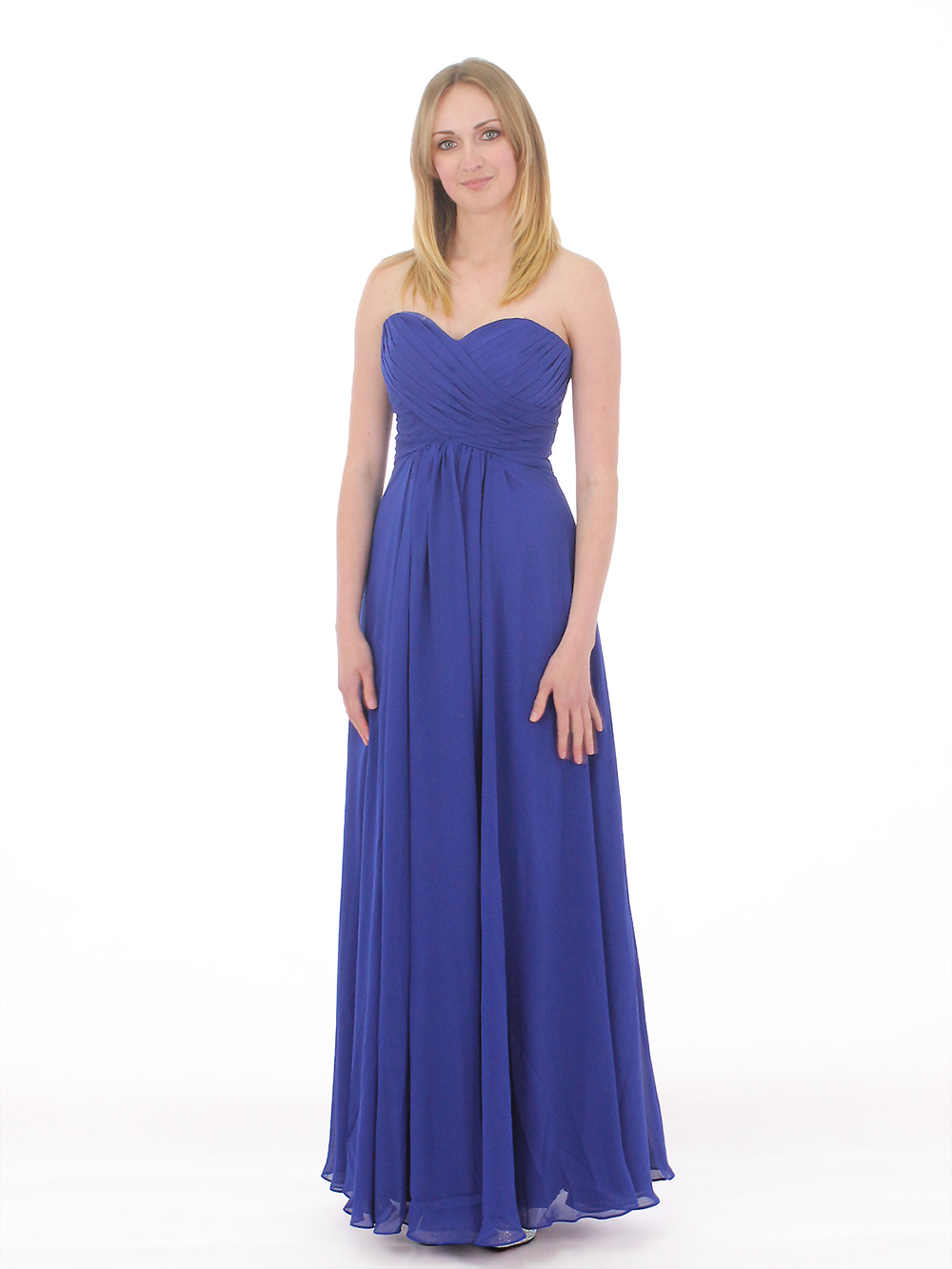 (image for) Royal blue chiffon bridesmaid dress zip back - Click Image to Close