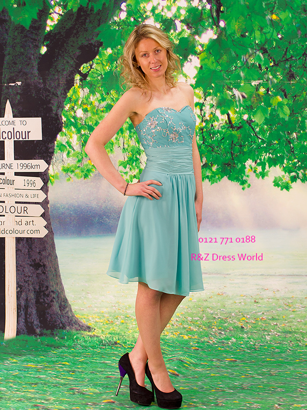 Turquoise chiffon prom dress strapless bridesmaid evening dress