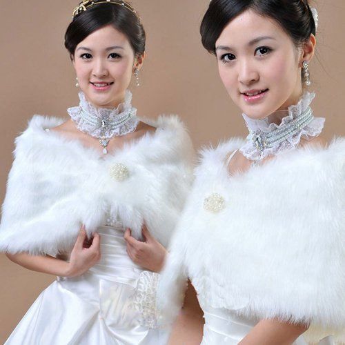 (image for) Ivory Faux Fur Wrap Shawl Shrug Bolero Stole Bridal Accessory