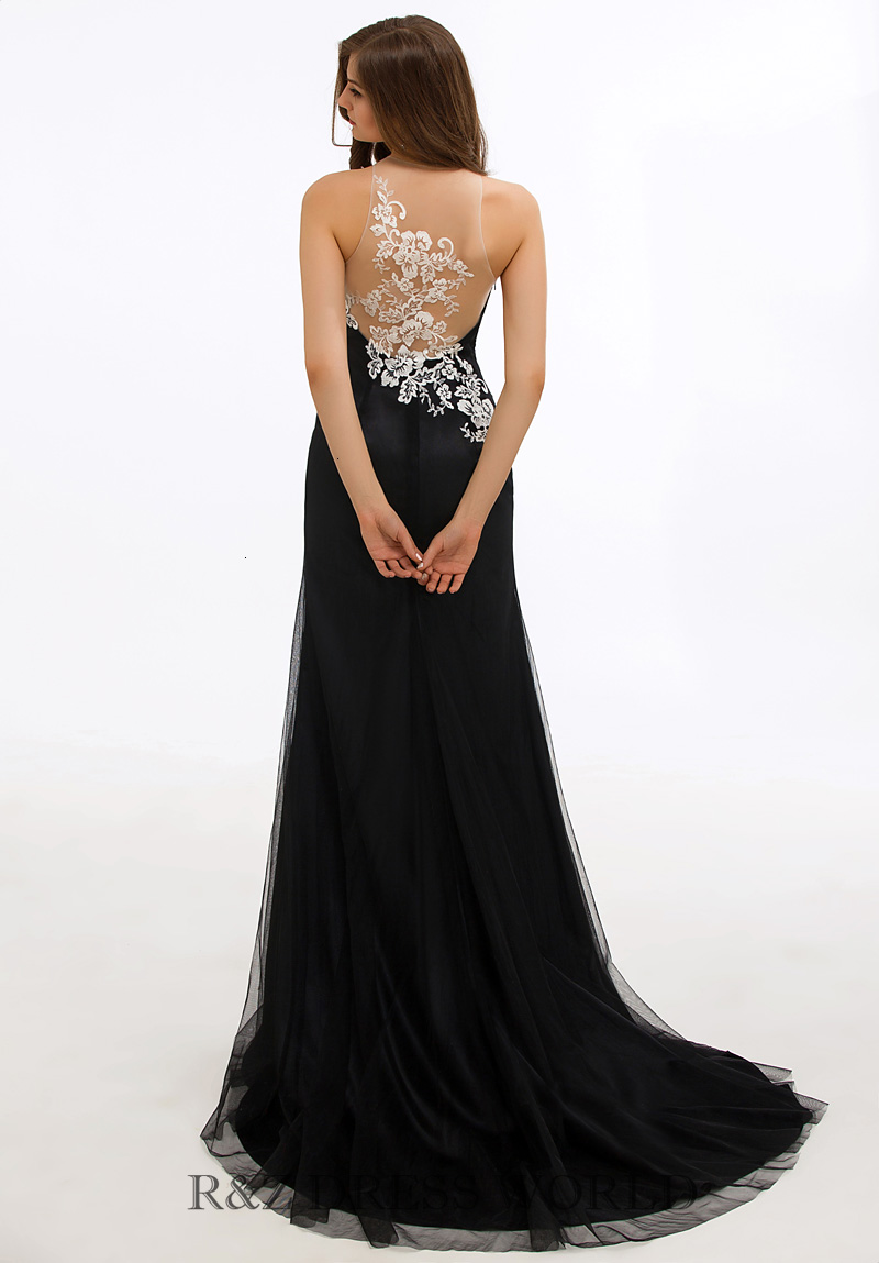 Black chiffon dress with ivory lace applique