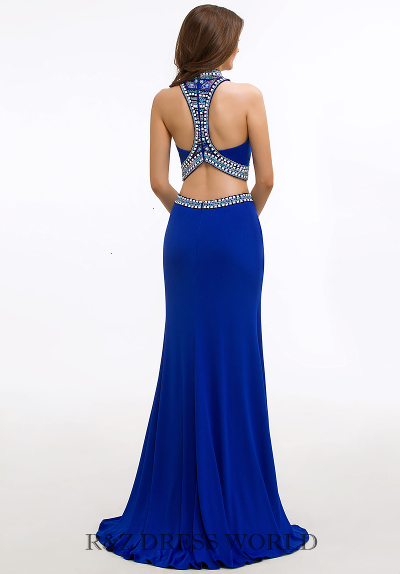 (image for) Royal blue jersey beading dress - Click Image to Close