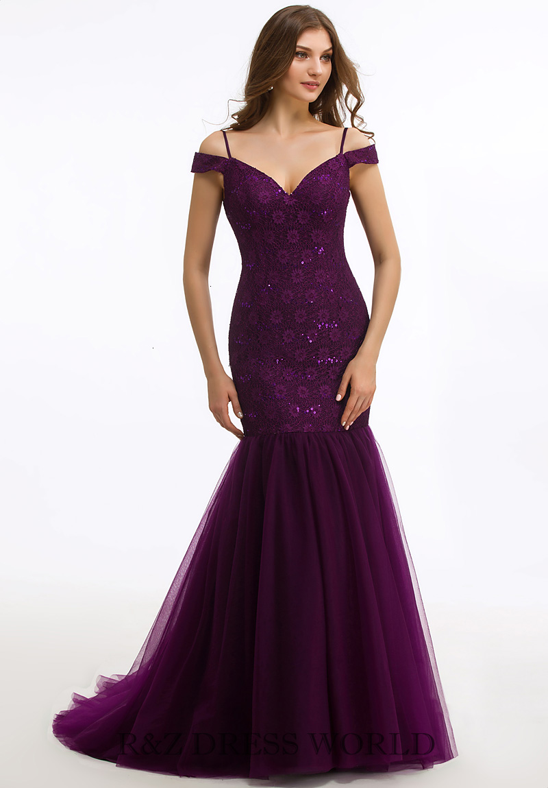 (image for) Off shoulder purple mermaid lace dress - Click Image to Close