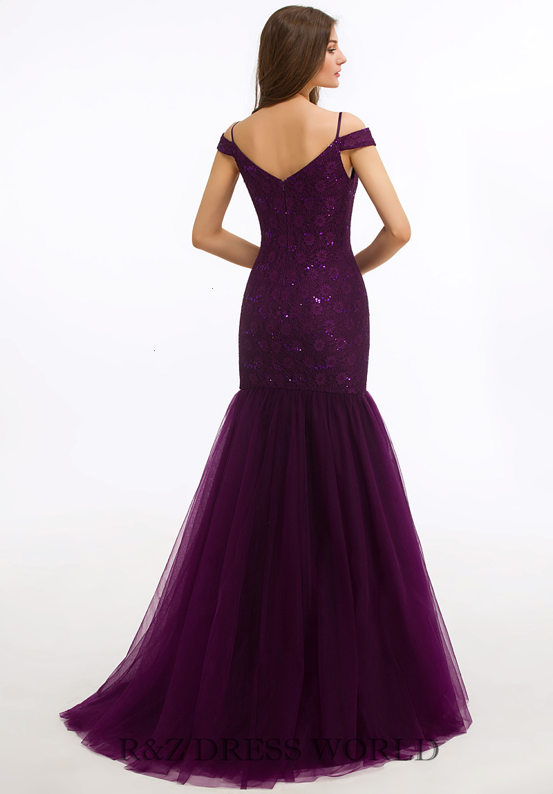 (image for) Off shoulder purple mermaid lace dress