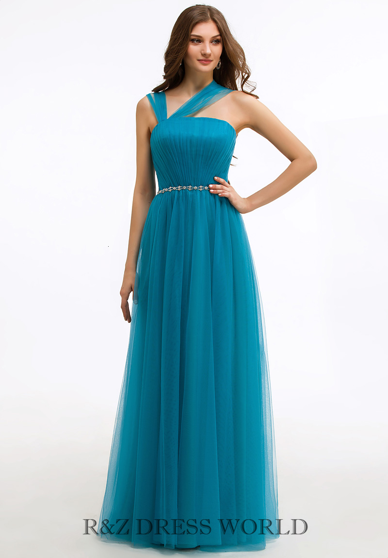 (image for) Teal blue prom dress with beading waistband - Click Image to Close