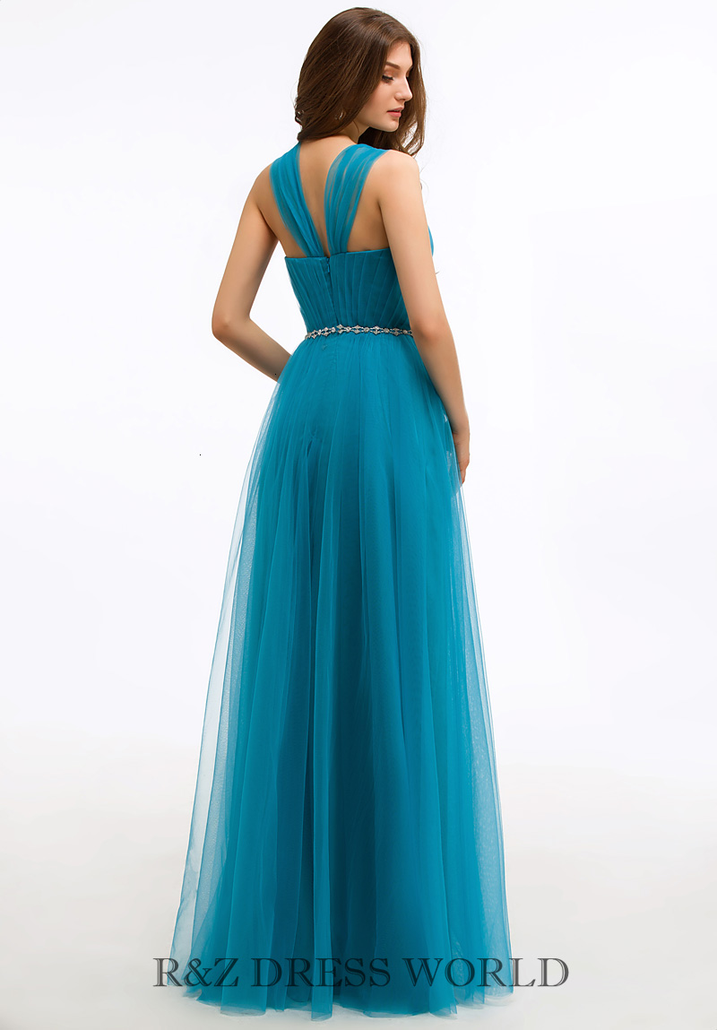 (image for) Teal blue prom dress with beading waistband - Click Image to Close