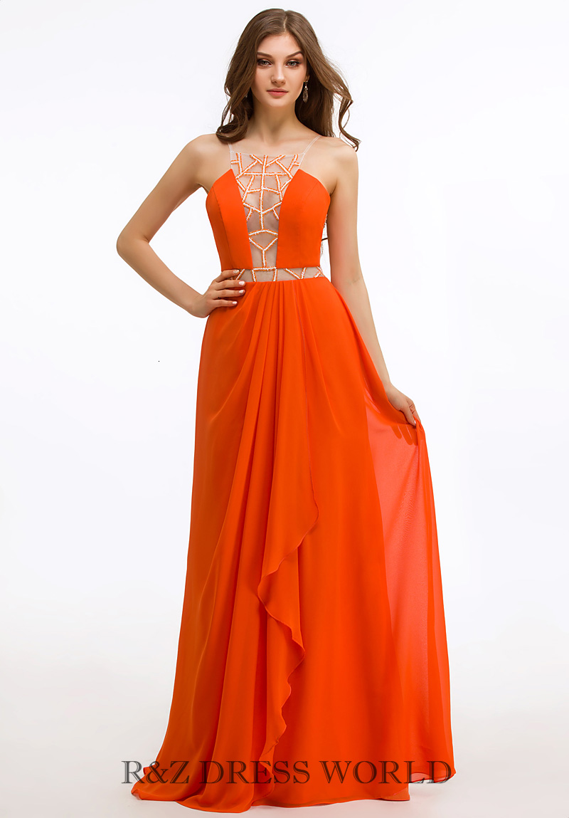 (image for) Orange chiffon dress with open V neck front