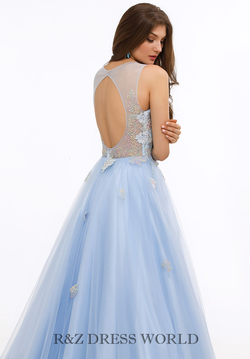 Baby blue lace applique dress - Click Image to Close