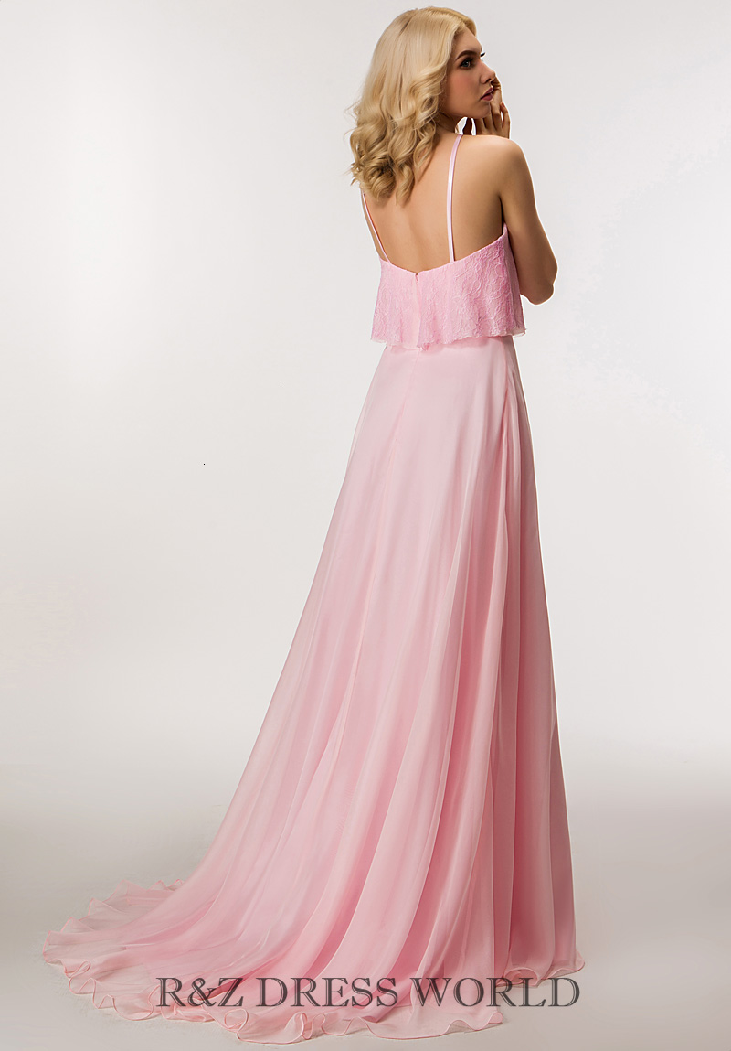 (image for) Pink two piece prom dress with lace top