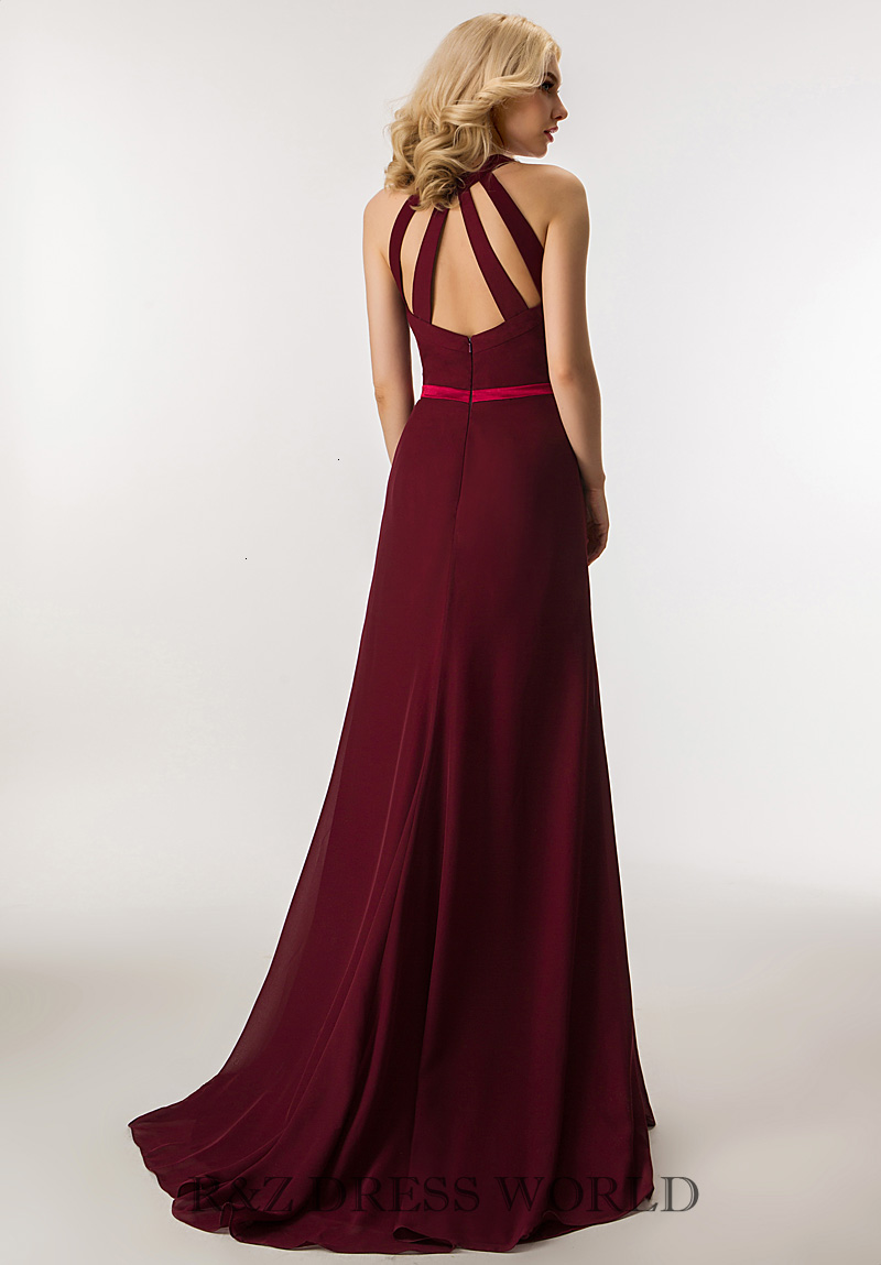(image for) Red wine colour chiffon prom dress