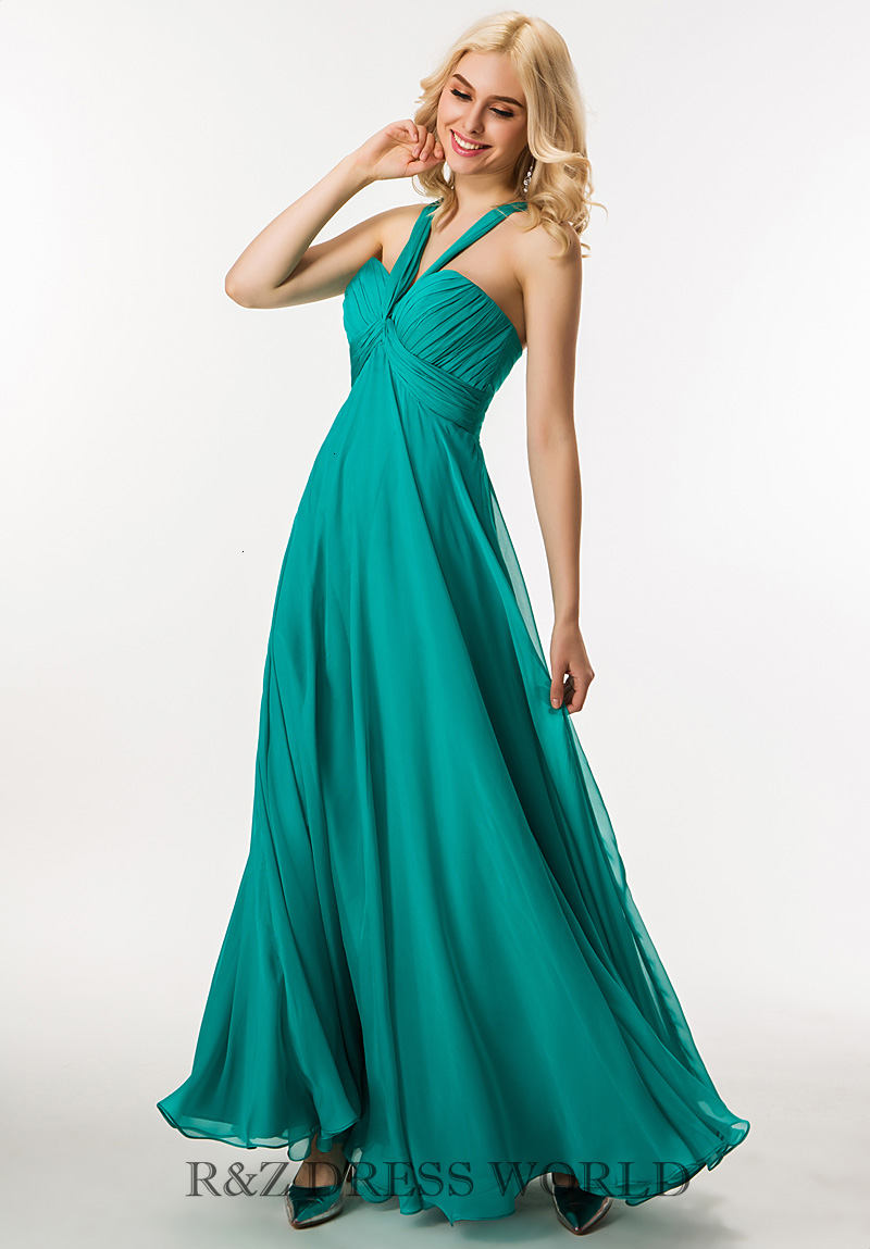 Teal green chiffon dress with halterneck straps