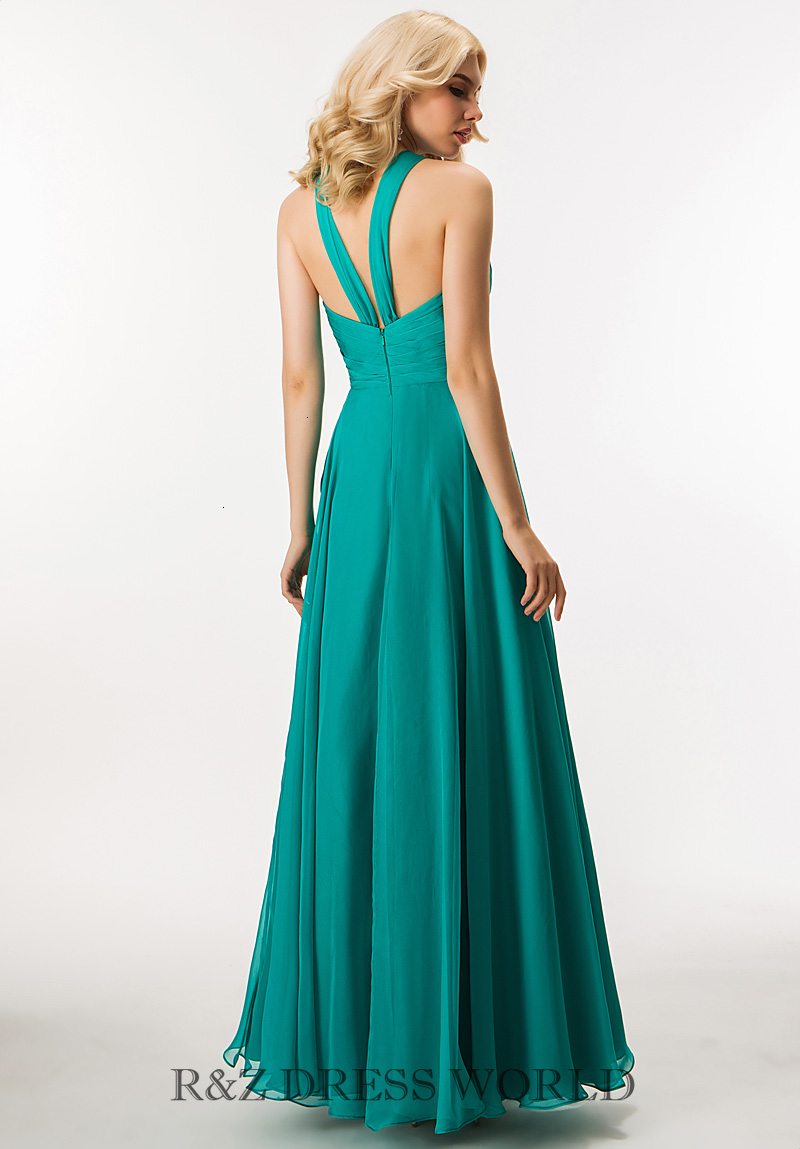 (image for) Teal green chiffon dress with halterneck straps - Click Image to Close