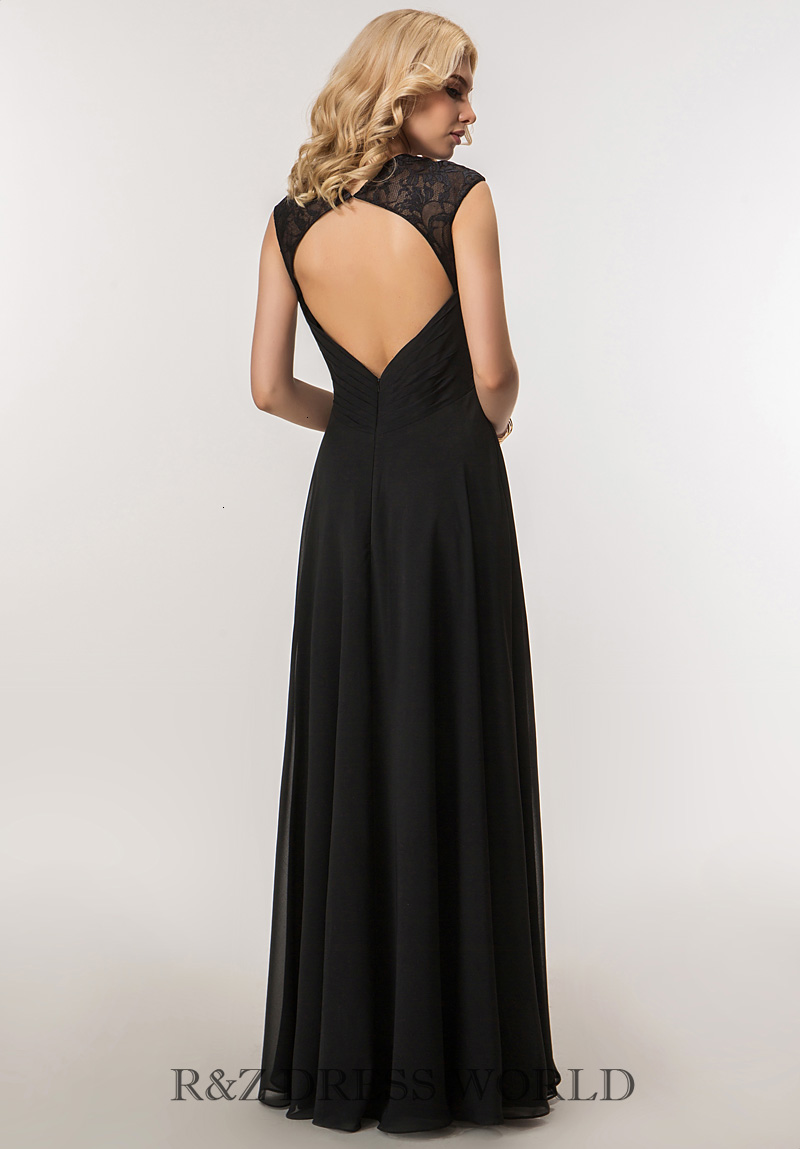 Black chiffon dress with lace key hole back - Click Image to Close