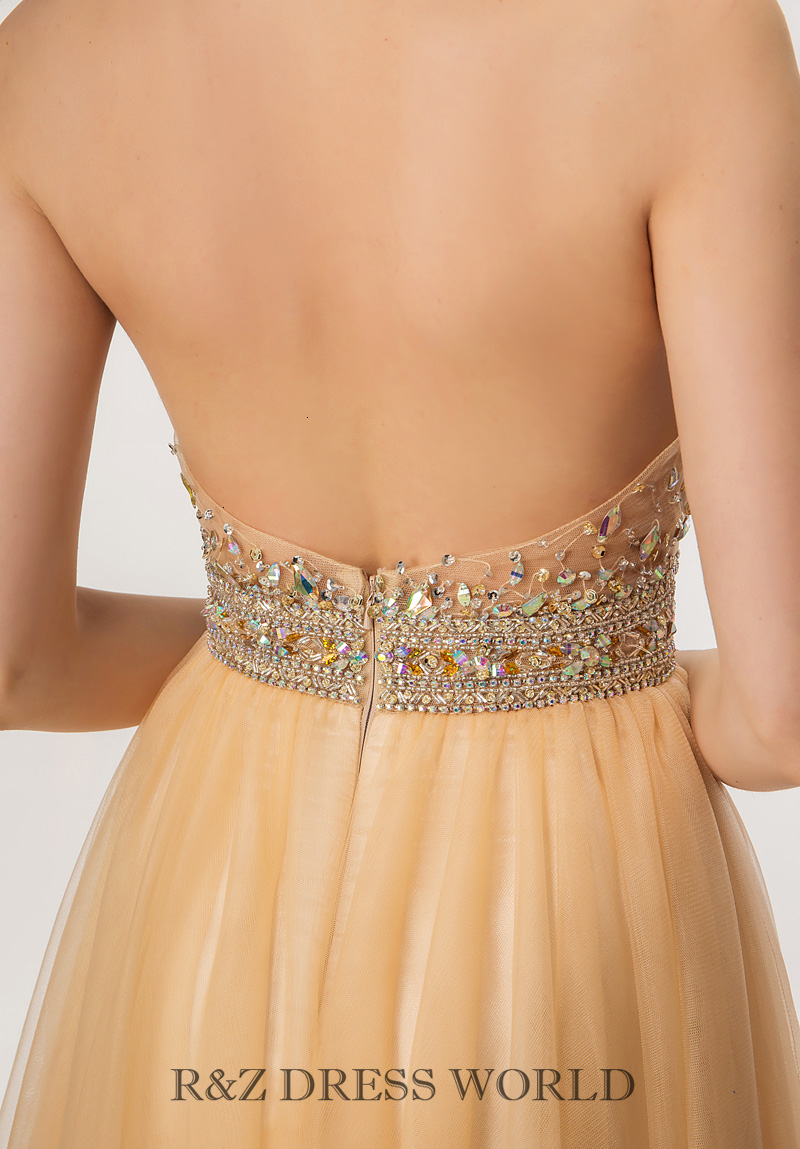 (image for) Champagne halternect prom dress with full beading bodice - Click Image to Close