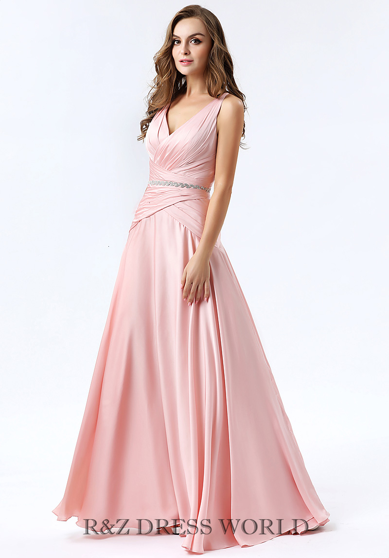 (image for) Baby pink high shinny satin dress with beading waistband