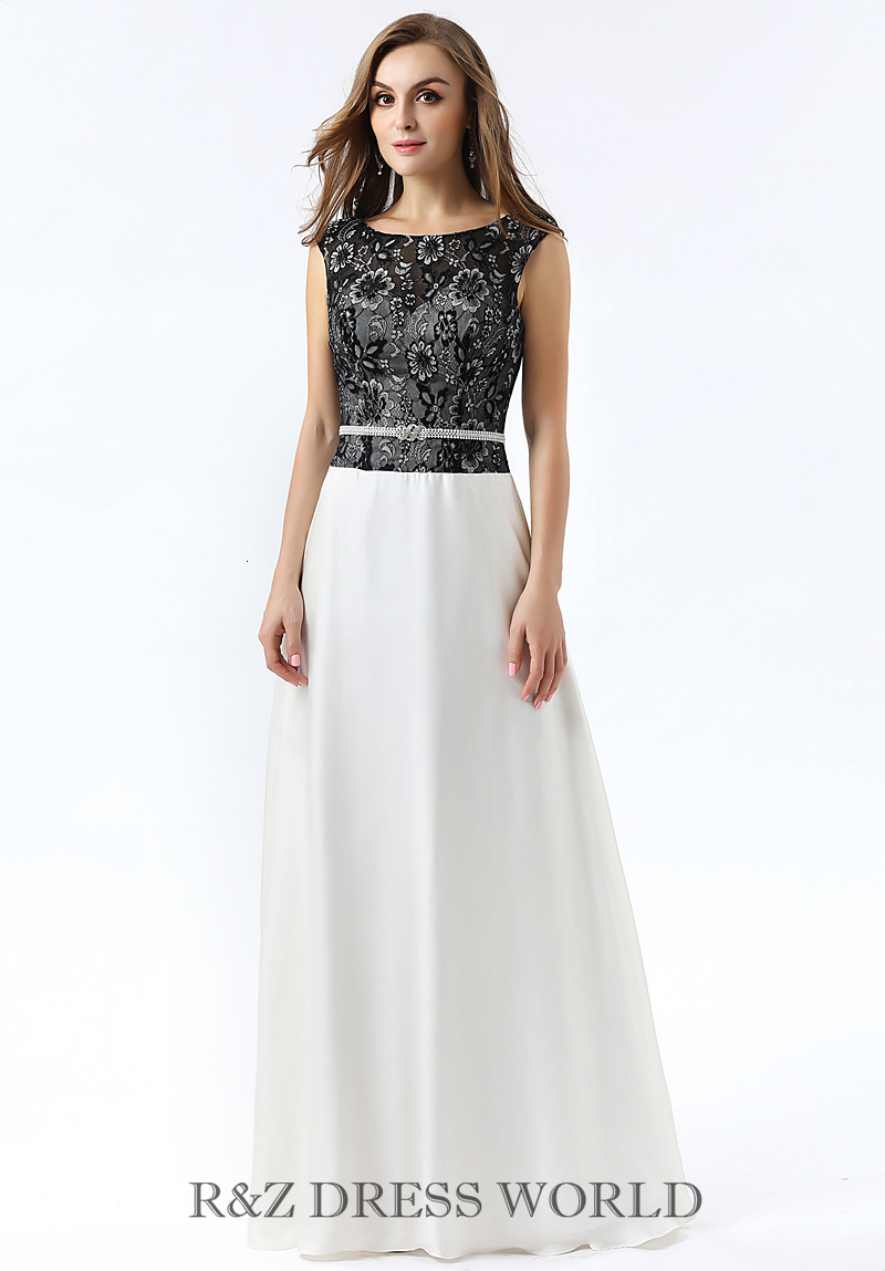White chiffon dress with black lace top