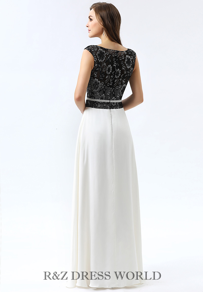 (image for) White chiffon dress with black lace top - Click Image to Close