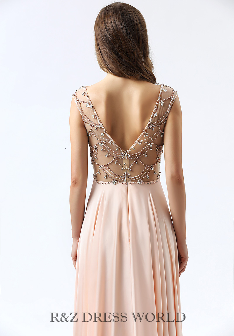 (image for) Peach chiffon dress with embroidery top - Click Image to Close