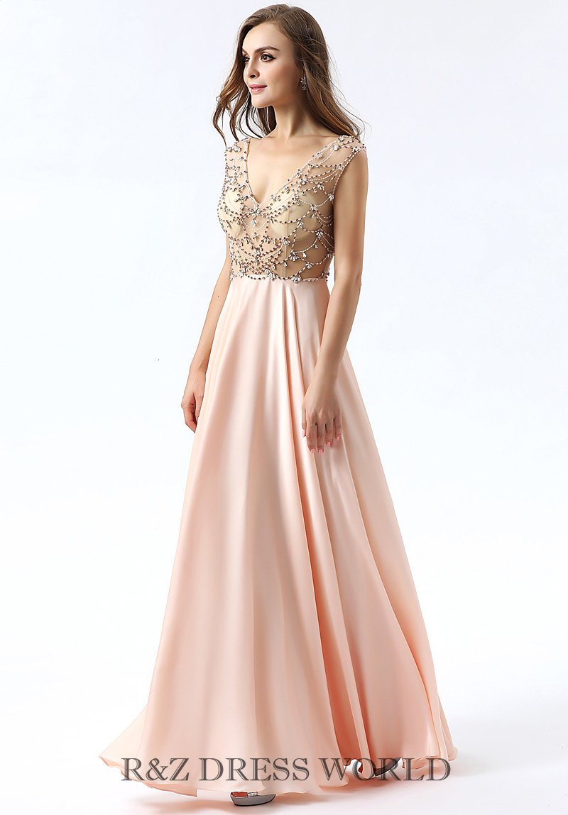 (image for) Peach chiffon dress with embroidery top - Click Image to Close