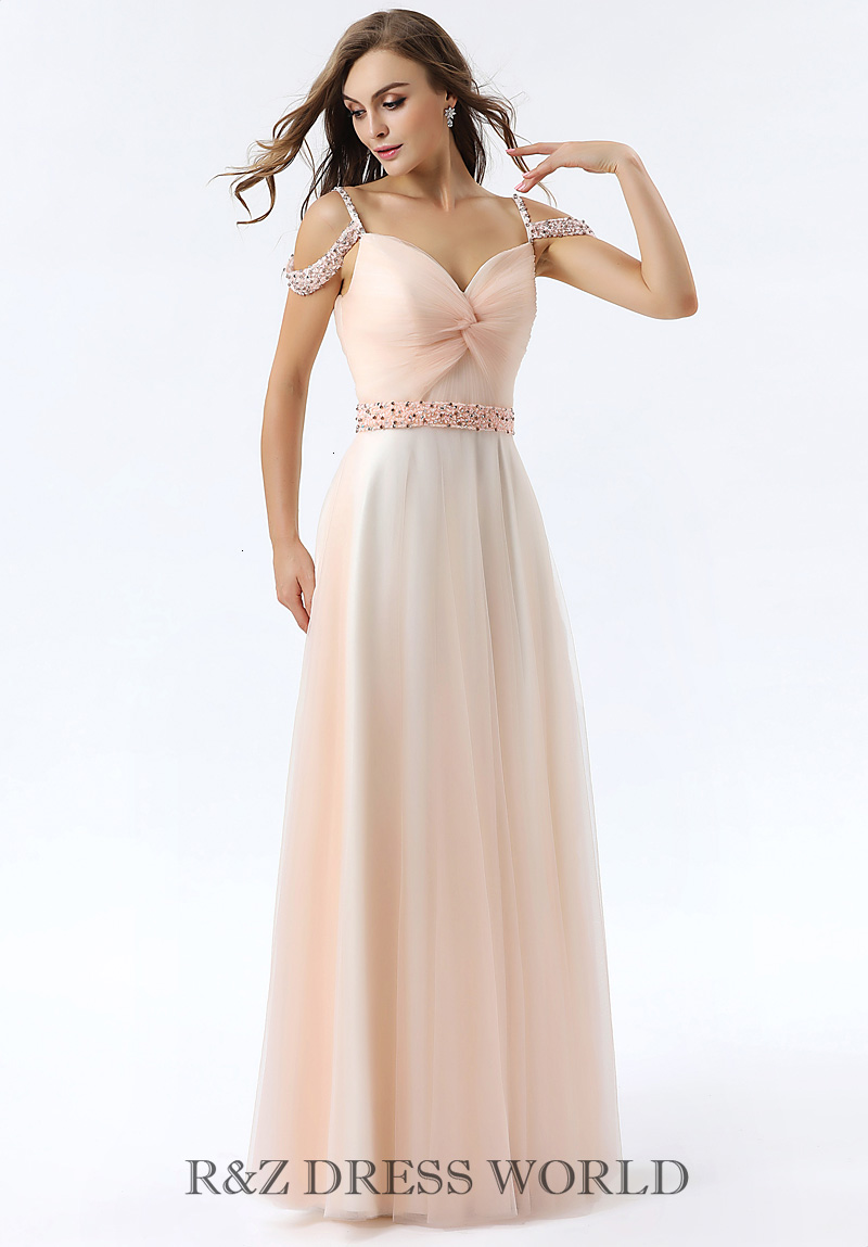 Pale pink chiffon dress with full beading offer shoulder straps