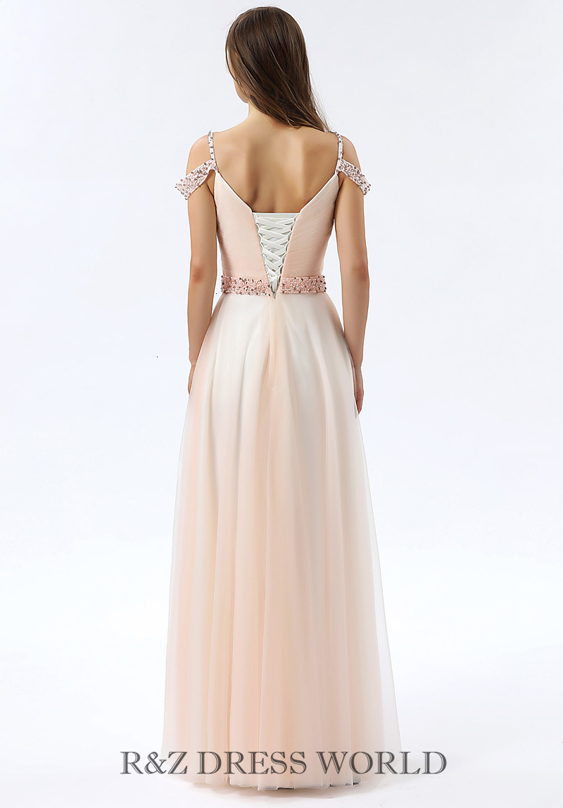 (image for) Pale pink chiffon dress with full beading offer shoulder straps - Click Image to Close