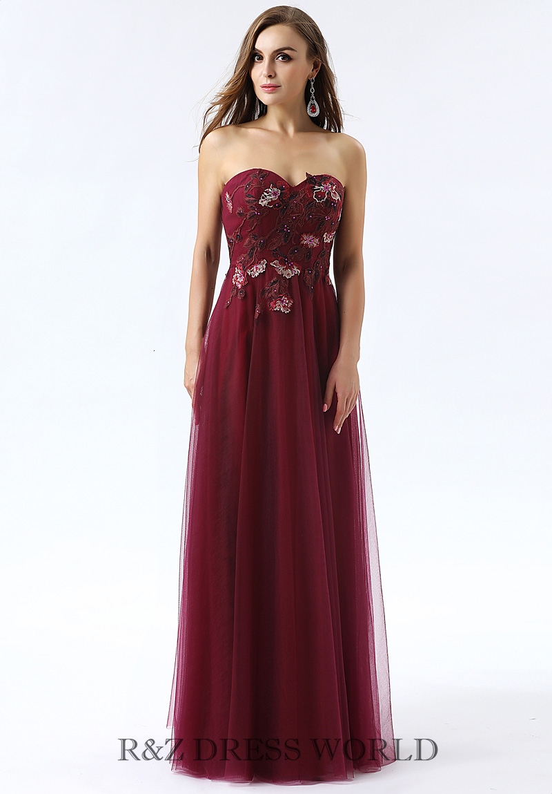 Burgundy embroidery lace A line dress - Click Image to Close