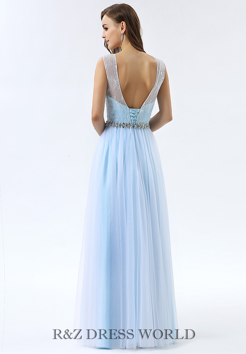 (image for) Baby blue prom dress with soft lace top