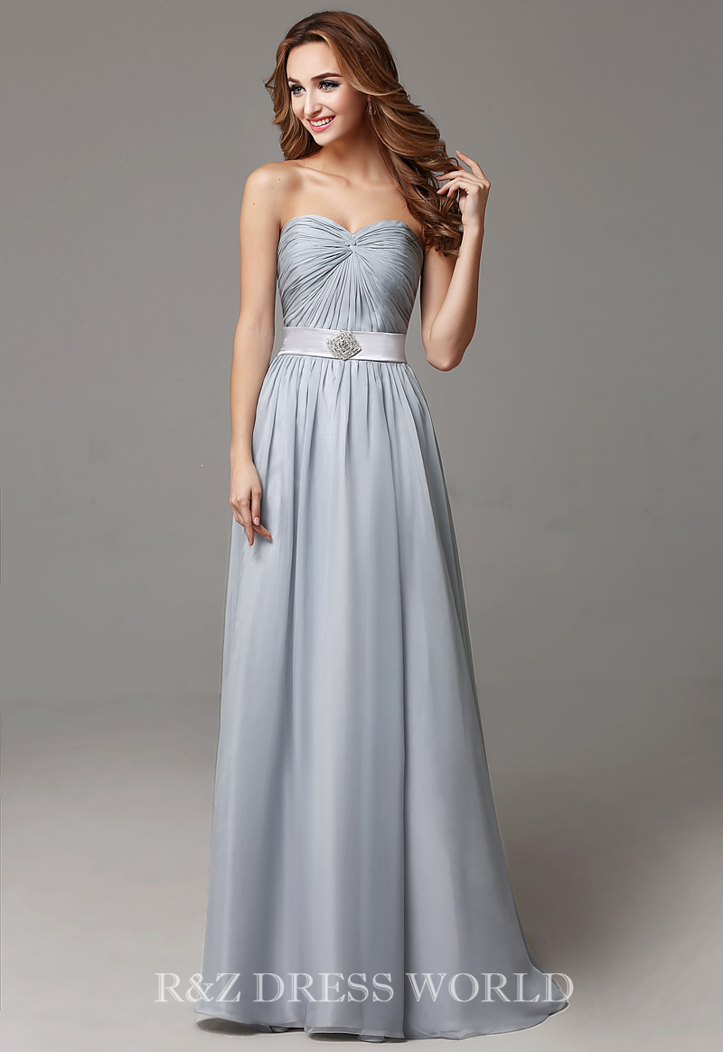 (image for) Silver grey chiffond dress with silver brooch on waist - Click Image to Close