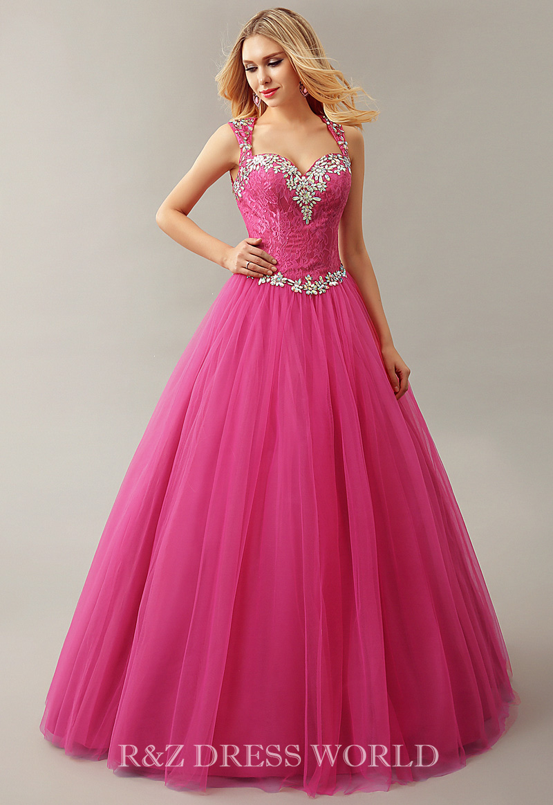 Hot pink dress with beaded neckline - Click Image to Close