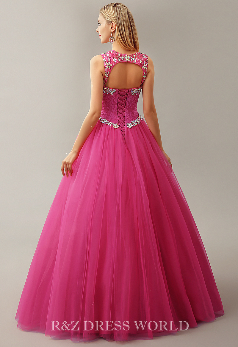 Hot pink dress with beaded neckline