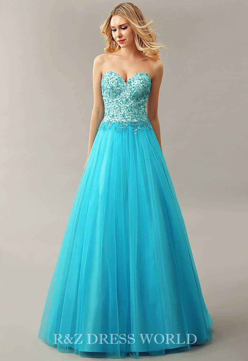 (image for) Turquoise ball gown with sweet-heart neckline