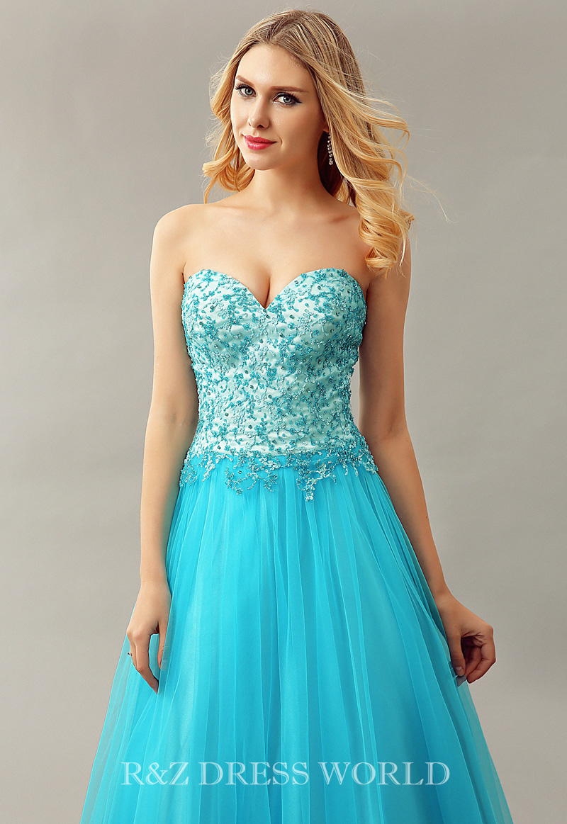 (image for) Turquoise ball gown with sweet-heart neckline - Click Image to Close