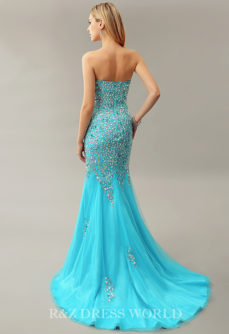 (image for) Turquoise full beading prom dress - Click Image to Close