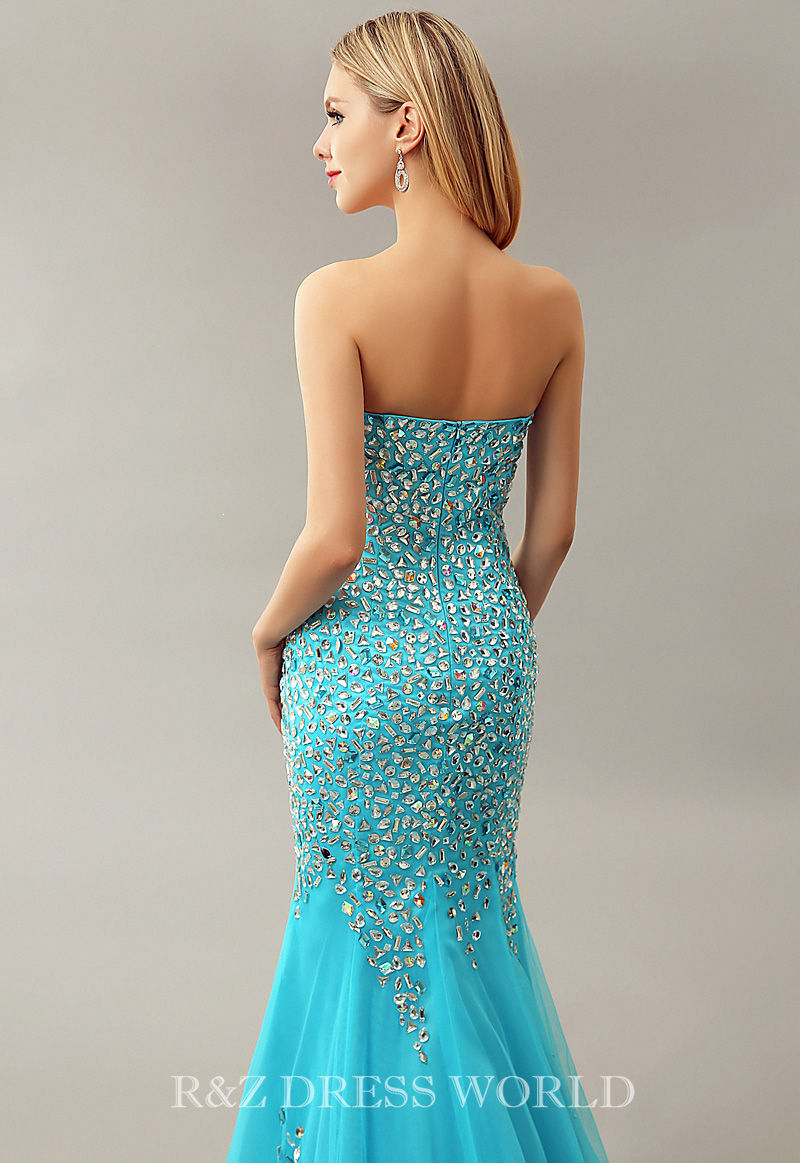 (image for) Turquoise full beading prom dress - Click Image to Close