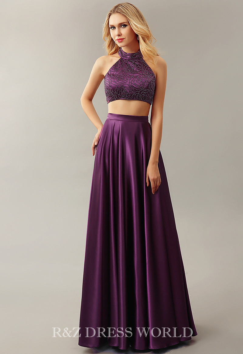 (image for) Purple high shinny two piece prom dress - Click Image to Close