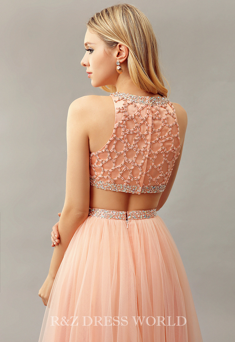 (image for) Peach two piece prom dress - Click Image to Close