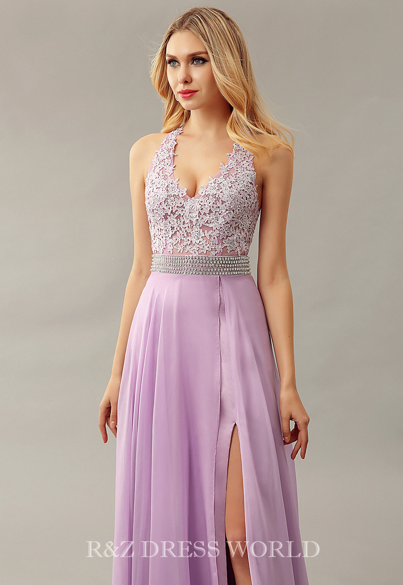 (image for) Lilac halternect chiffon prom dress - Click Image to Close