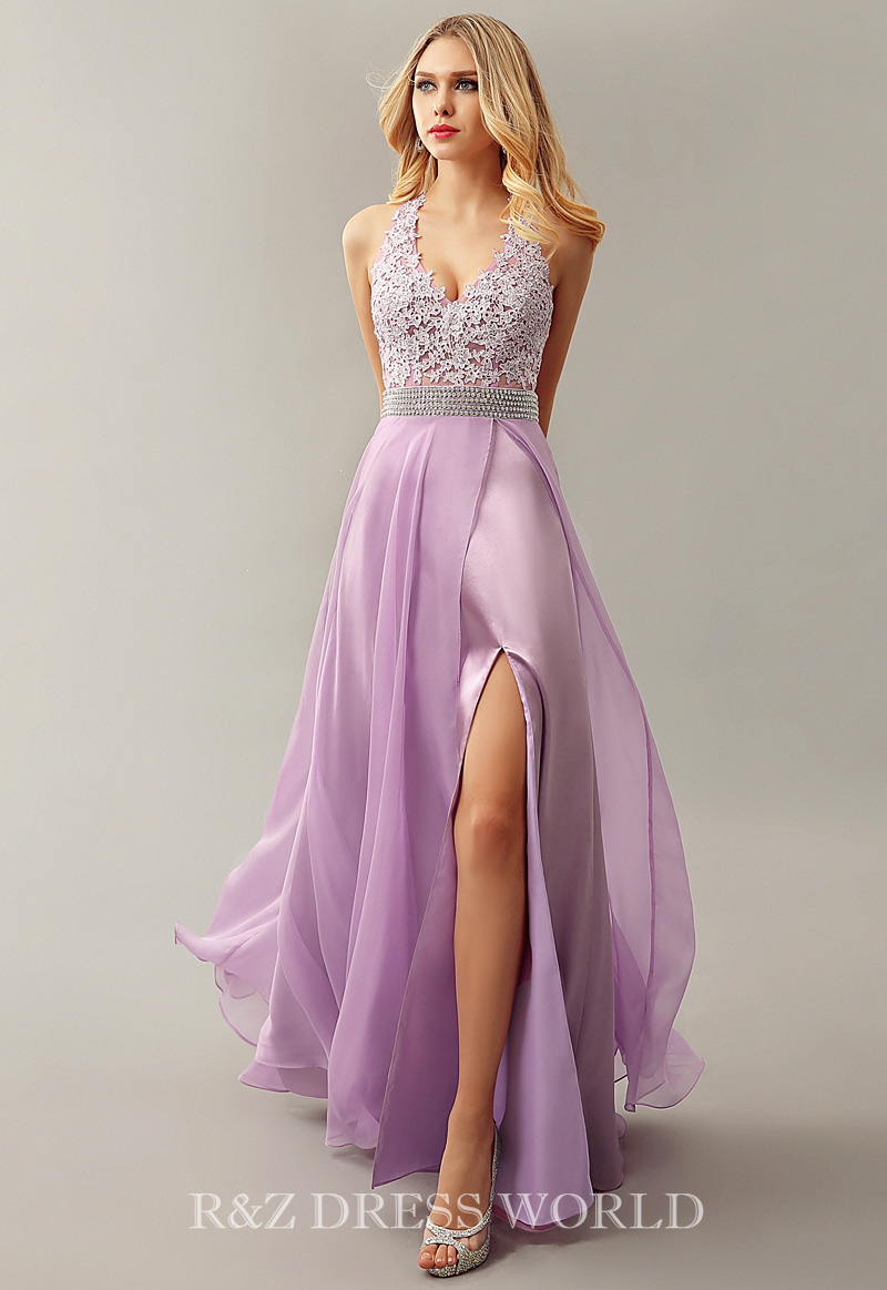 (image for) Lilac halternect chiffon prom dress