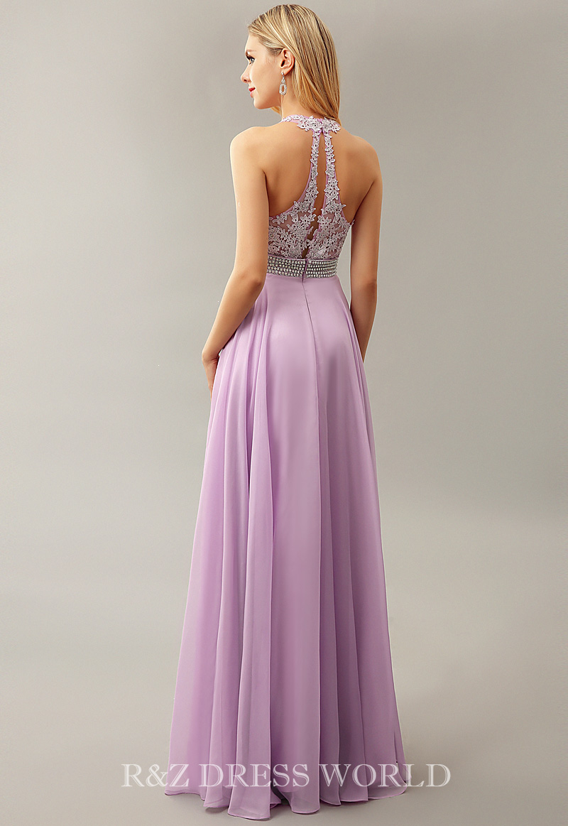(image for) Lilac halternect chiffon prom dress