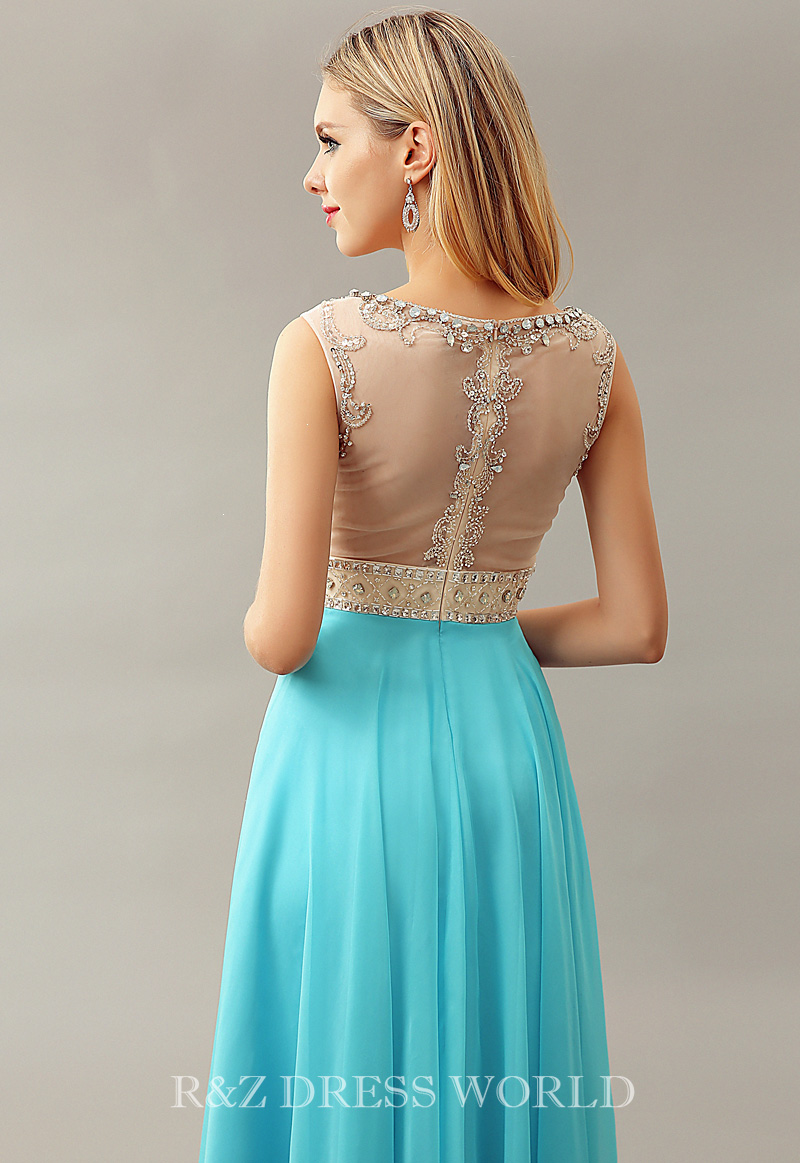 (image for) Turquoise chiffon prom dress with full skirt - Click Image to Close